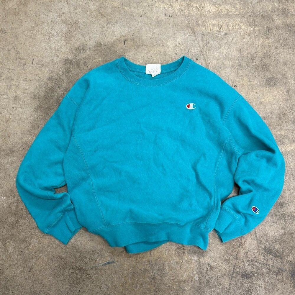 Champion Vintage Reverse Weave Teal Blue Heavyweight Crewneck Size M